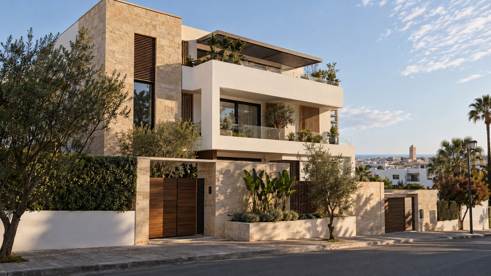 Visuel d’illustration d’une maison contemporaine avec volumes épurés, terrasse et matériaux naturels